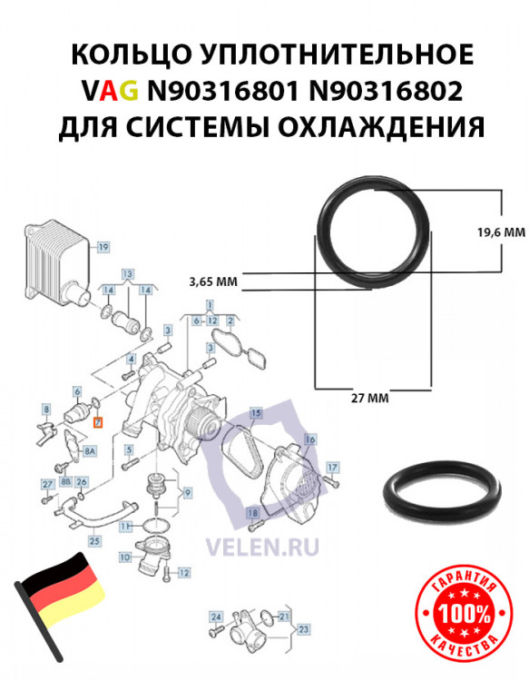 Кольцо уплотнительное VAG N90316801 N90316802 системы охлаждения купить