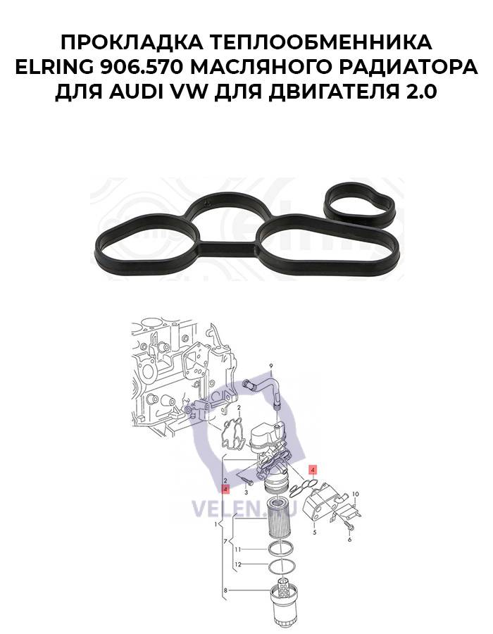 Прокладка теплообменника ELRING 906.570 масляного радиатора AUDI VW для двигателя 2.0