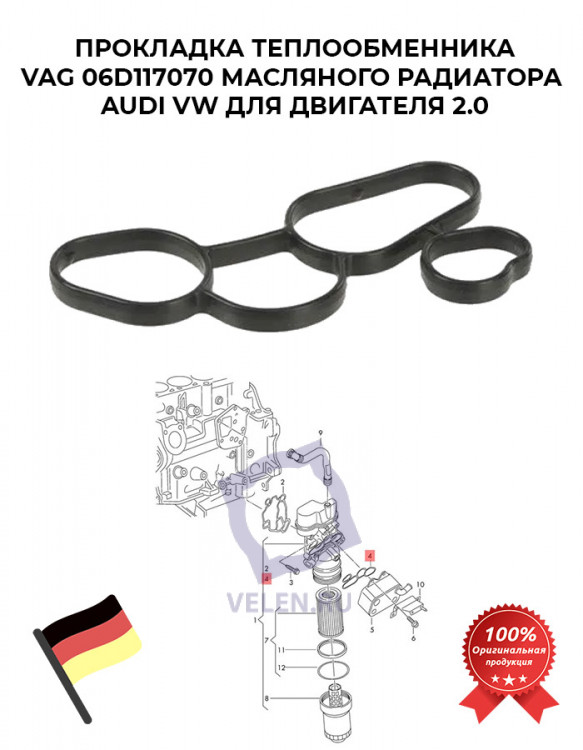 Прокладка теплообменника VAG 06D117070 масляного радиатора AUDI VW для двигателя 2.0 купить
