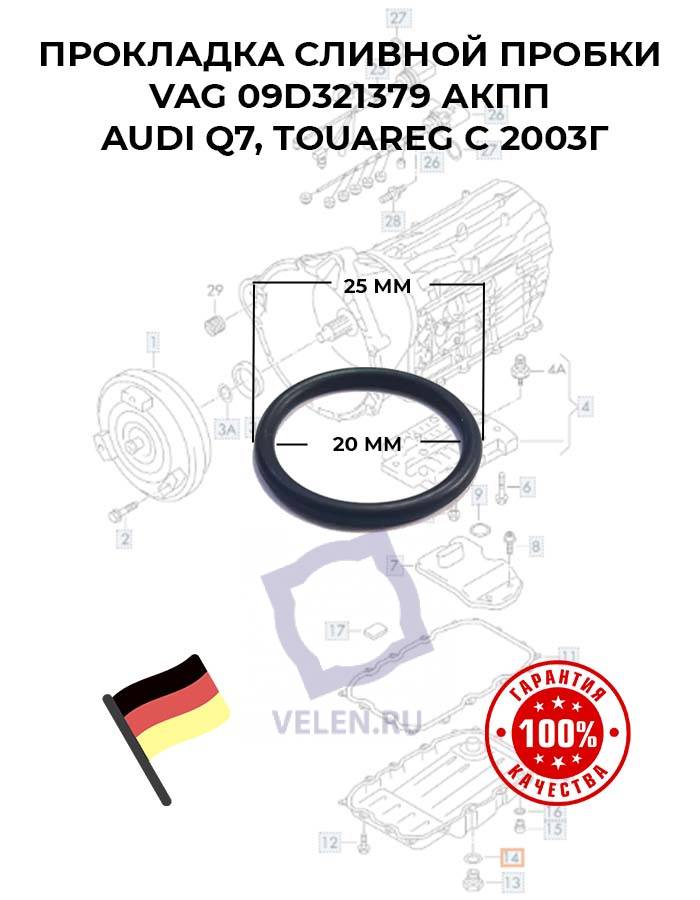 Прокладка сливной пробки VAG 09D321379 АКПП AUDI Q7, TOUAREG с 2003г