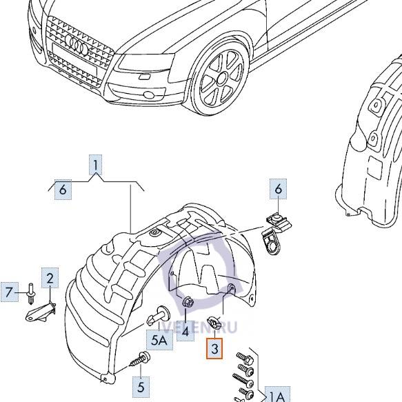 Клипса пластмассовая для подкрылков VAG Audi, Seat, Skoda, Volkswagen PATRON P37-0338