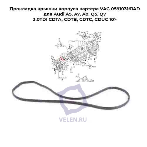 Прокладка крышки корпуса картера VAG 059103161AD для Audi A5, A7, A8, Q5, Q7 3.0TDI CDTA, CDTB, CDTC, CDUC 10> купить